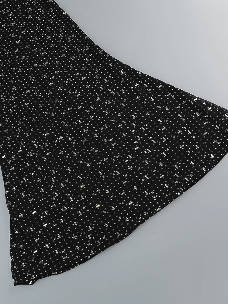 שמלת ערב מקסי יוקרתית בעיטור יהלומים מנצנצים צווארון גולף - Emerson