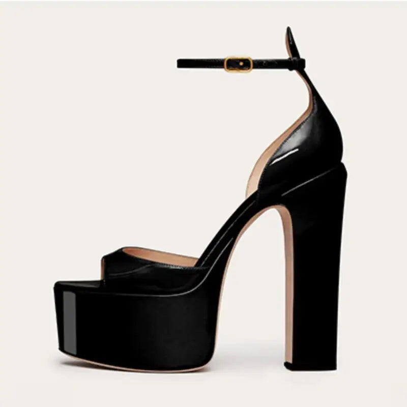 Shiny Faux Leather Platform Heel Sandals - Push