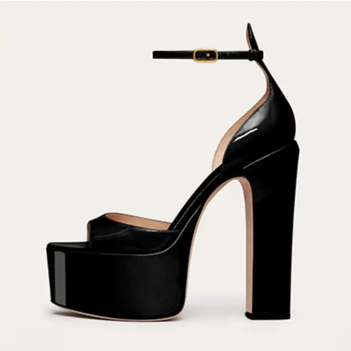 Shiny Faux Leather Platform Heel Sandals - Push