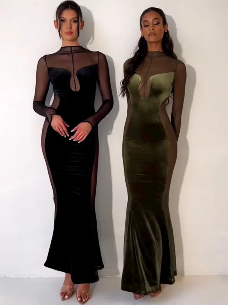 שמלת מקסי קטיפה בעיצוב רשת - סער