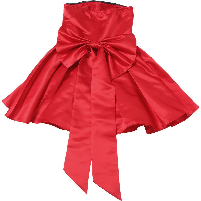 שמלת מיני סטרפלס סאטן בגזרת A בעיטור פפיון בגב - טאיסיה