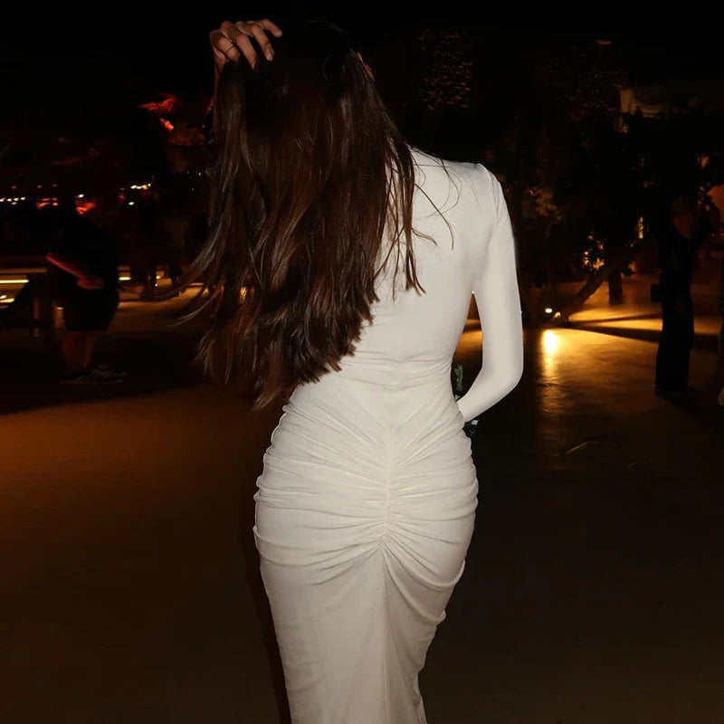 שמלת מקסי כיווצים צווארון גולף בעיטור שסע - Brianna