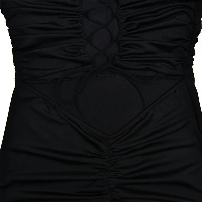 שמלת מקסי סטרפלס צמודה כיווצים בישבן קשירות בגב - ג'ורג'ינה