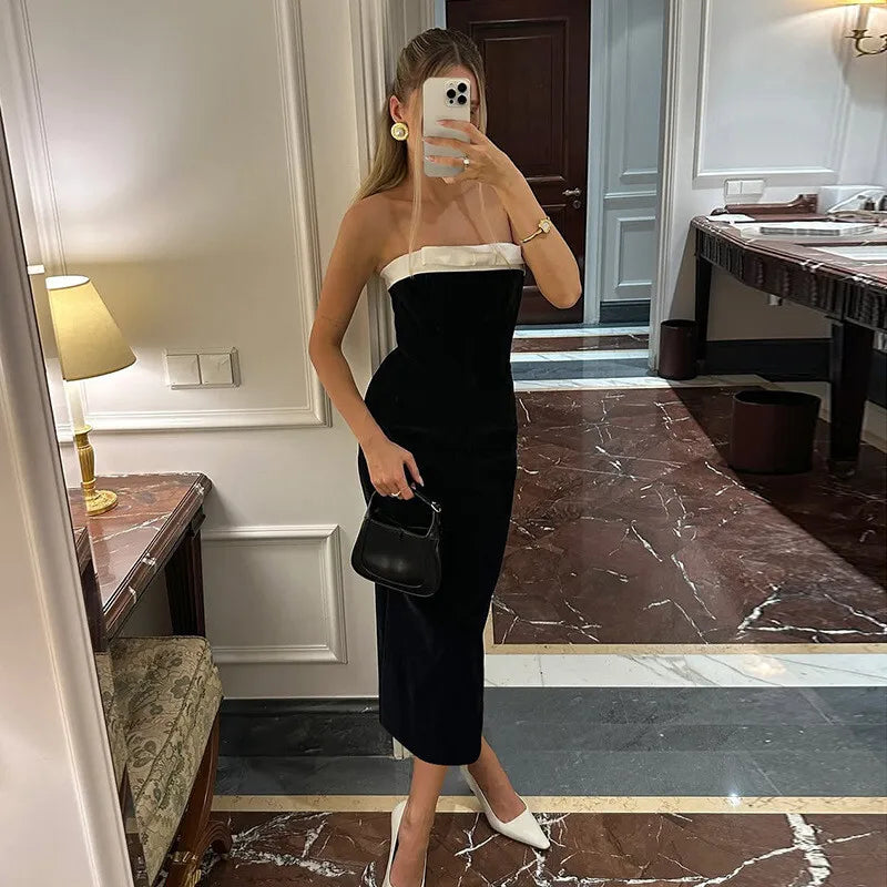 שמלת מידי סטרפלס אלגנטית בעיטור פפיון - MORA