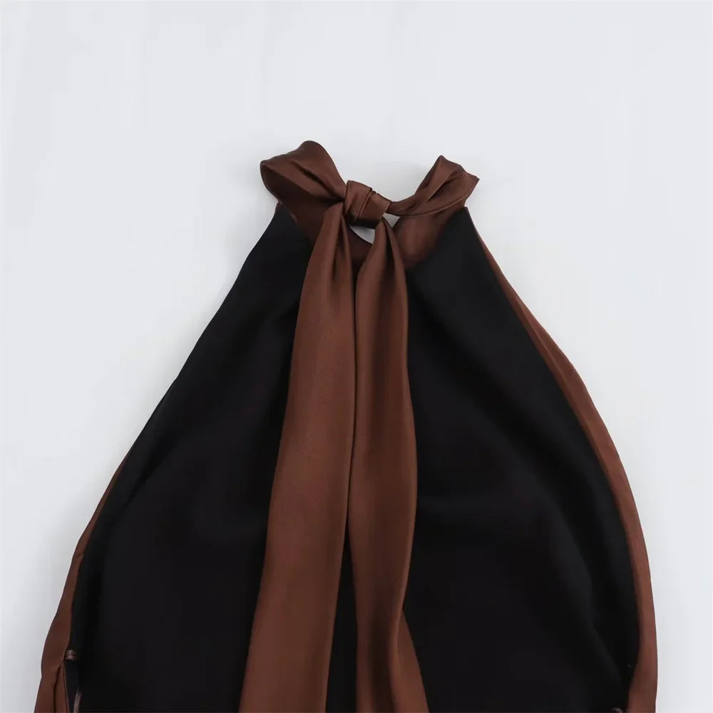 שמלת מקסי סאטן קולר גב פתוח - NURA