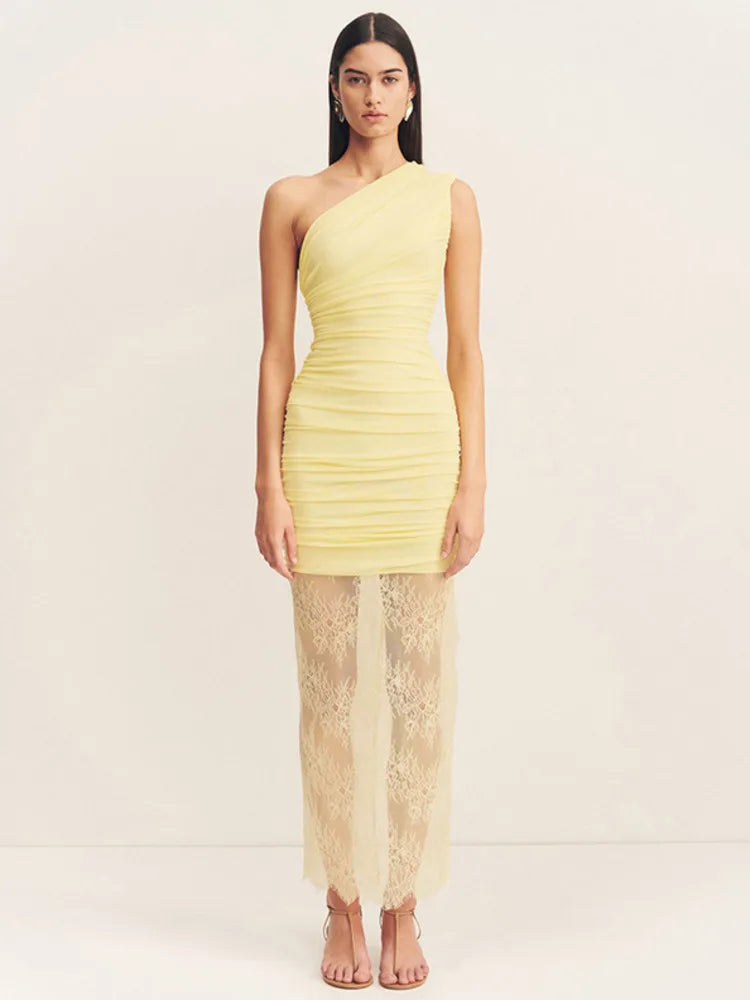 שמלת מקסי כיווצים בעיצוב תחרה - אמריז'ה