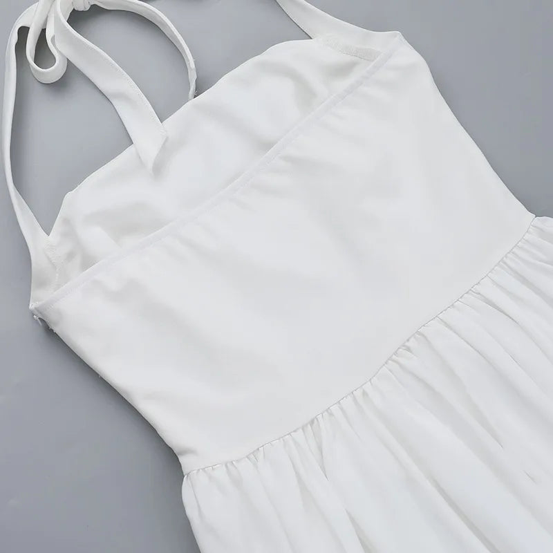 שמלת מידי בגזרת A גב פתוח קשירה בצוואר - Angie