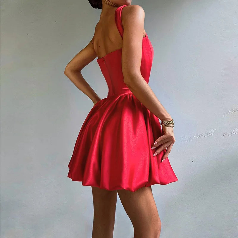 שמלת מיני סאטן בגזרת בלון - שנדי