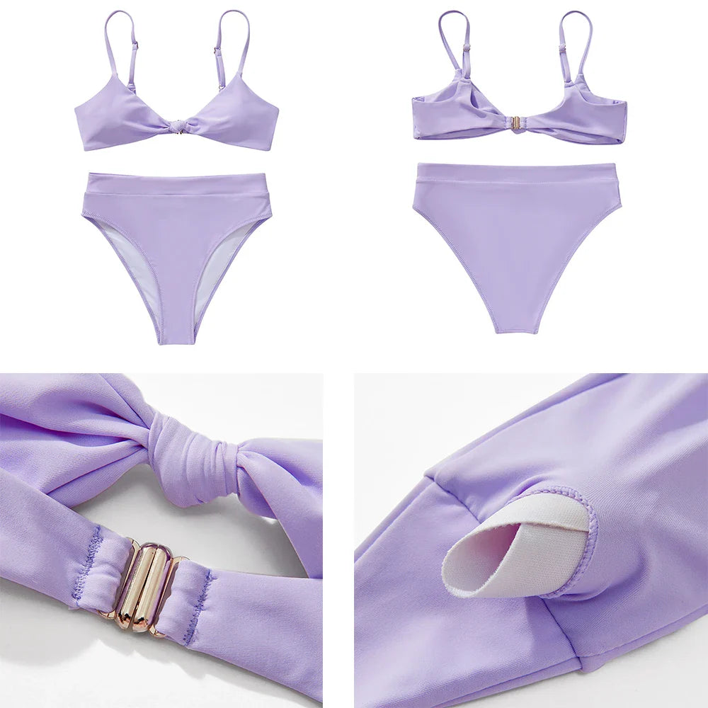 ביקיני תחתון גזרה גבוהה מחטב חזייה בקישוט קשר למראה מוצמד ומורם - שריל