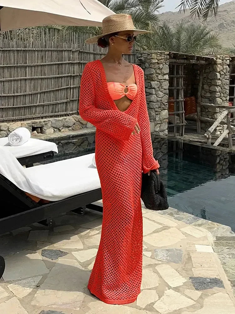 שמלת חוף מקסי רשת חזה/גב חשוף - Amber