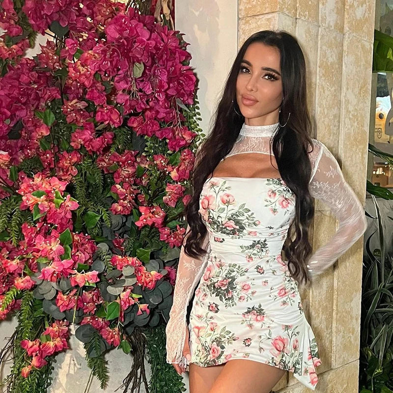 שמלת מיני פרחונית בעיטור תחרה - סיגל