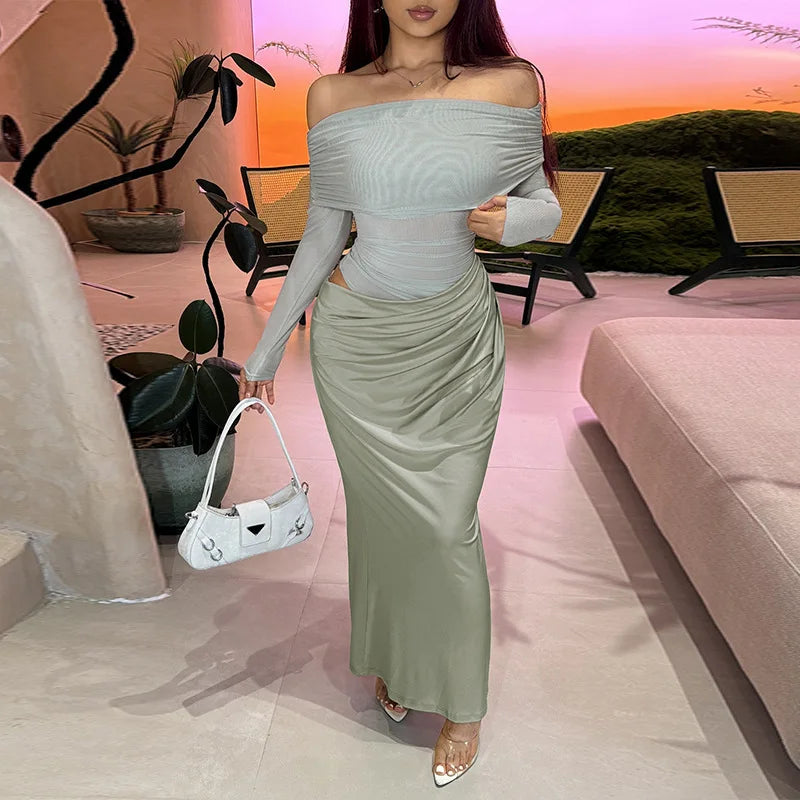 שמלת מקסי כתפיים חשופות בעיצוב רשת - שייה