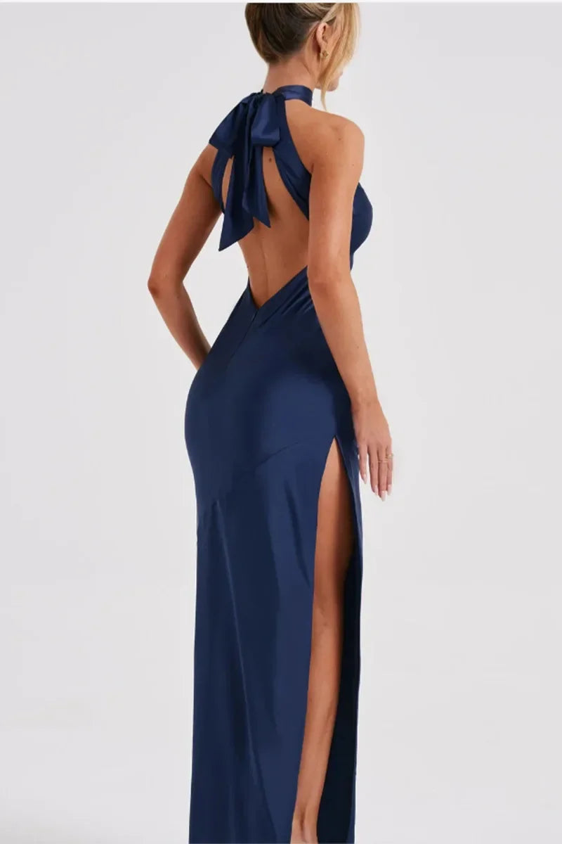 שמלת סאטן מקסי קולר בעיטור שסע - אמארי