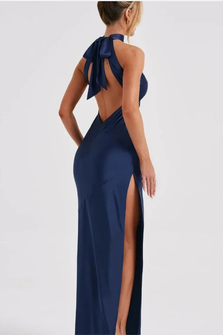 Satin maxi dress with slit - Amari 