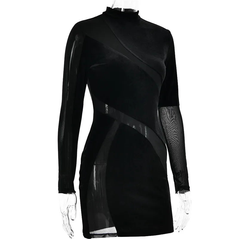 שמלת מיני קטיפה בעיצוב רשת - TESA