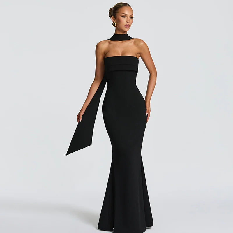 Strapless maxi dress with scarf decoration - MAROM