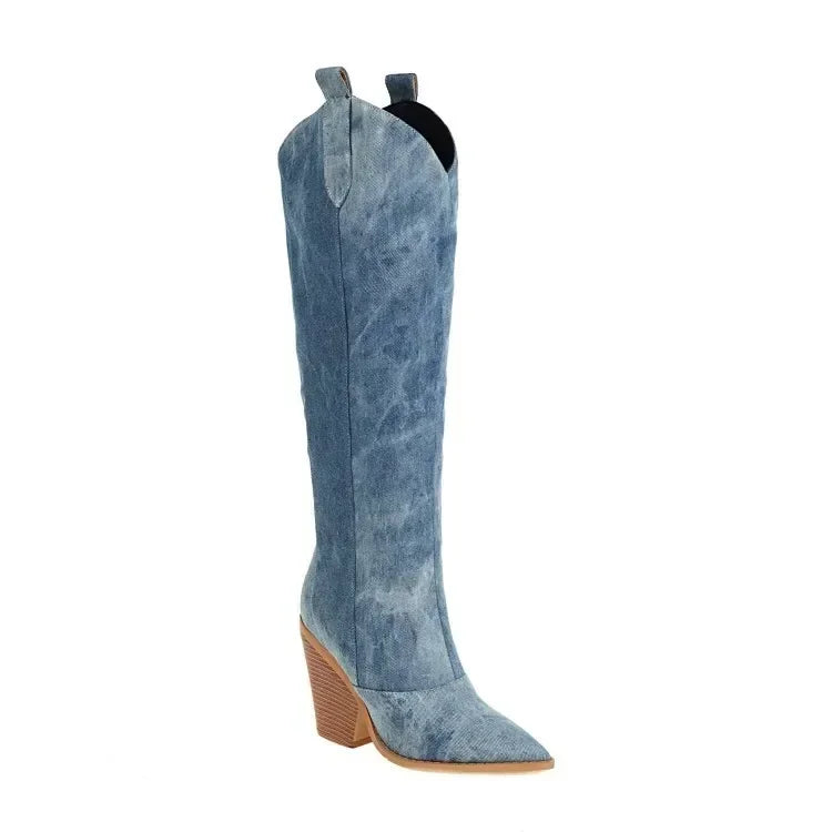 High denim pointed heel boots - Fern