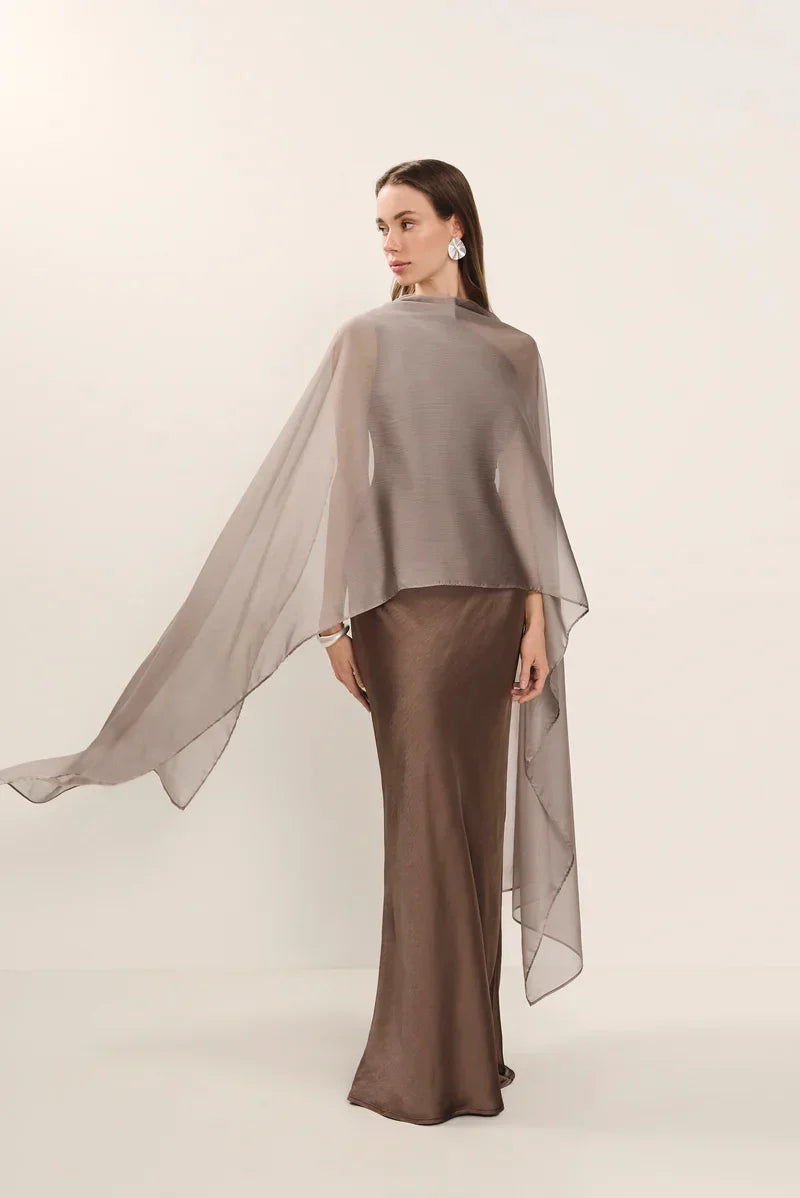 שמלת מקסי חלק תחתון סאטן בעיצוב כתפיה אחת - אלינוי