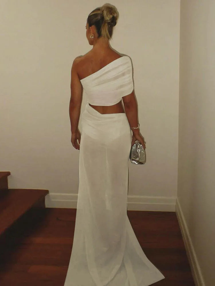 שמלת מקסי שיפון בעיצוב אסימטרי ופתח - שי לין