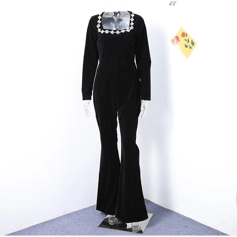 אוברול קטיפה מכנסי פדלפון בעיטור יהלומים - Hallie