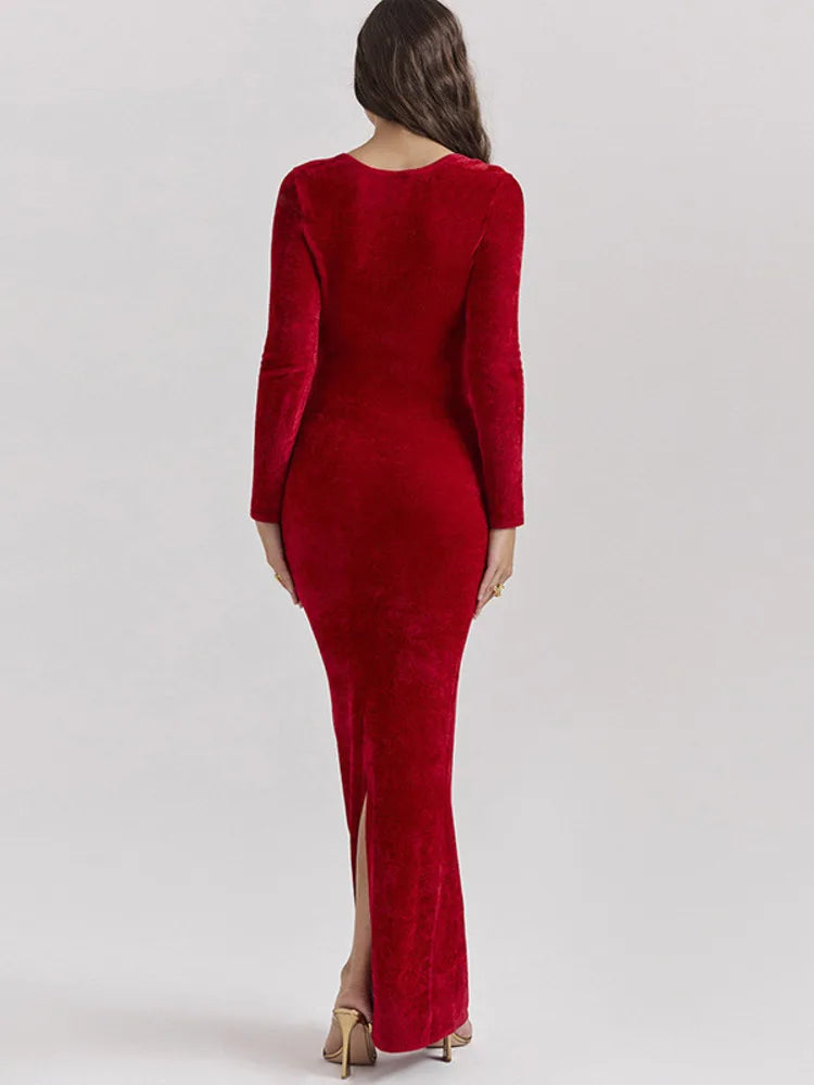 שמלת מקסי קטיפה צמודה - AMOR