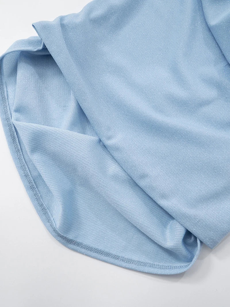 סט שני חלקים בעיצוב בד נשפך טופ צווארון נופל גב פתוח וחצאית מקסי - סקרלט