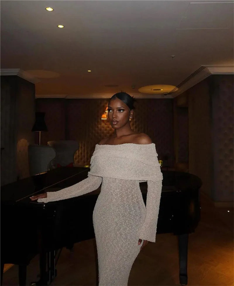 שמלת מקסי סרוגה כתפיים חשופות - אריקה