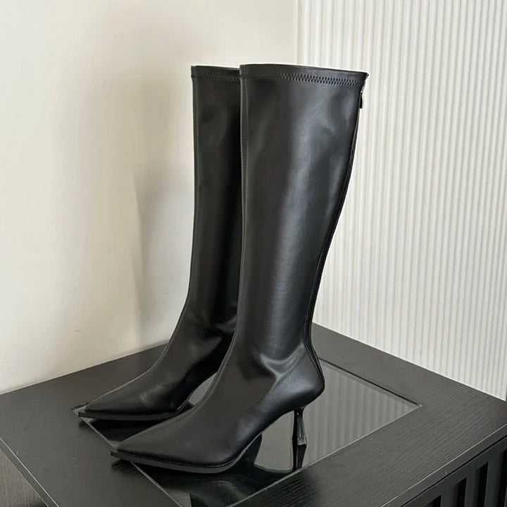 High leatherette pointed heel boots - Jess