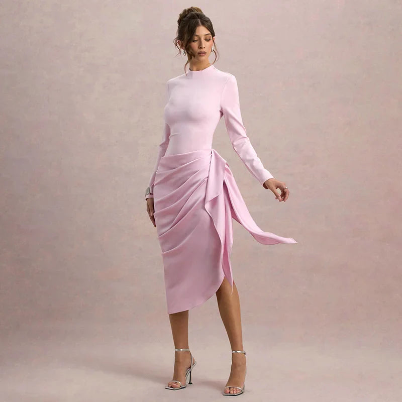 Asymmetrical satin midi dress - NIRA