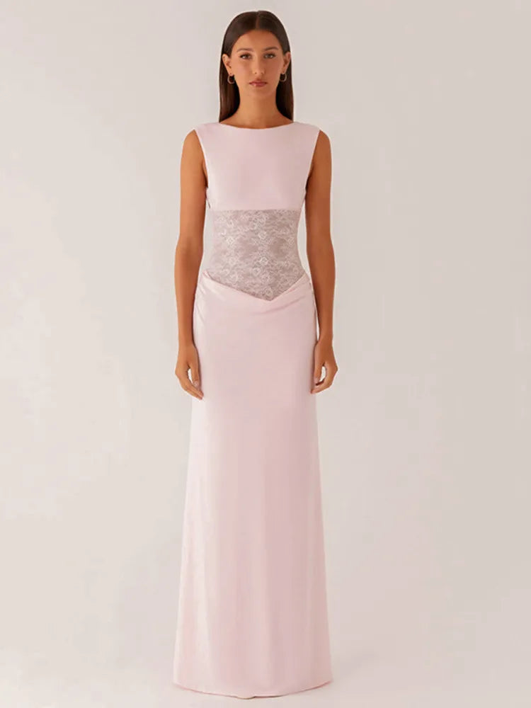 Maxi dress with lace design and open back pleats - Lilin