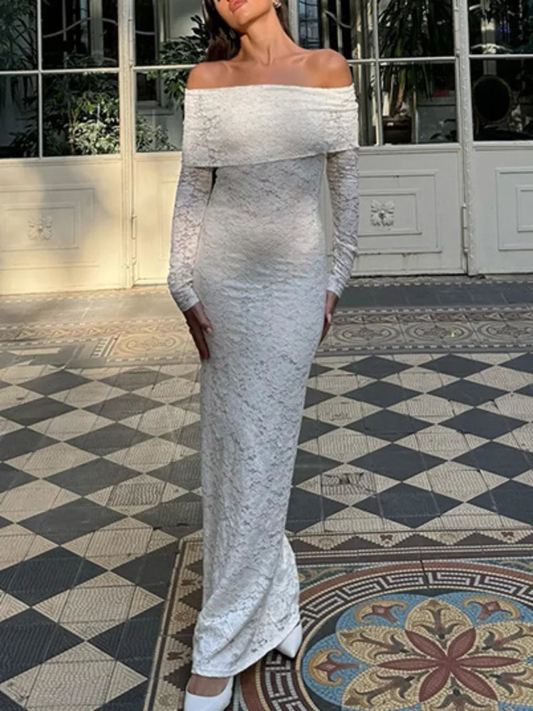 שמלת מקסי תחרה כתפיים חשופות - איליה