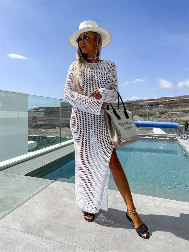 שמלת חוף רשת מקסי בעיצוב שסע - Miranda