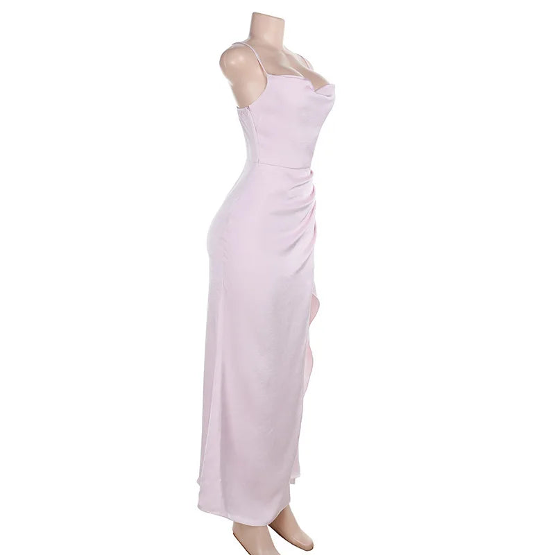 שמלת מקסי סאטן בעיטור שסע - לינדה