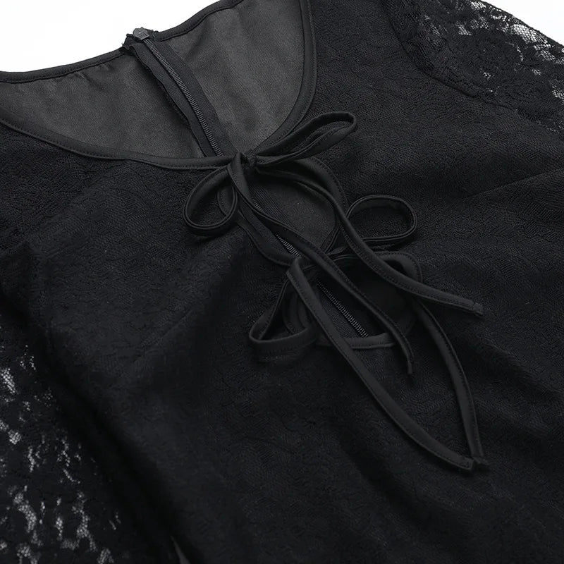 שמלת מיני תחרה בעיטור קשירות - לוריאל