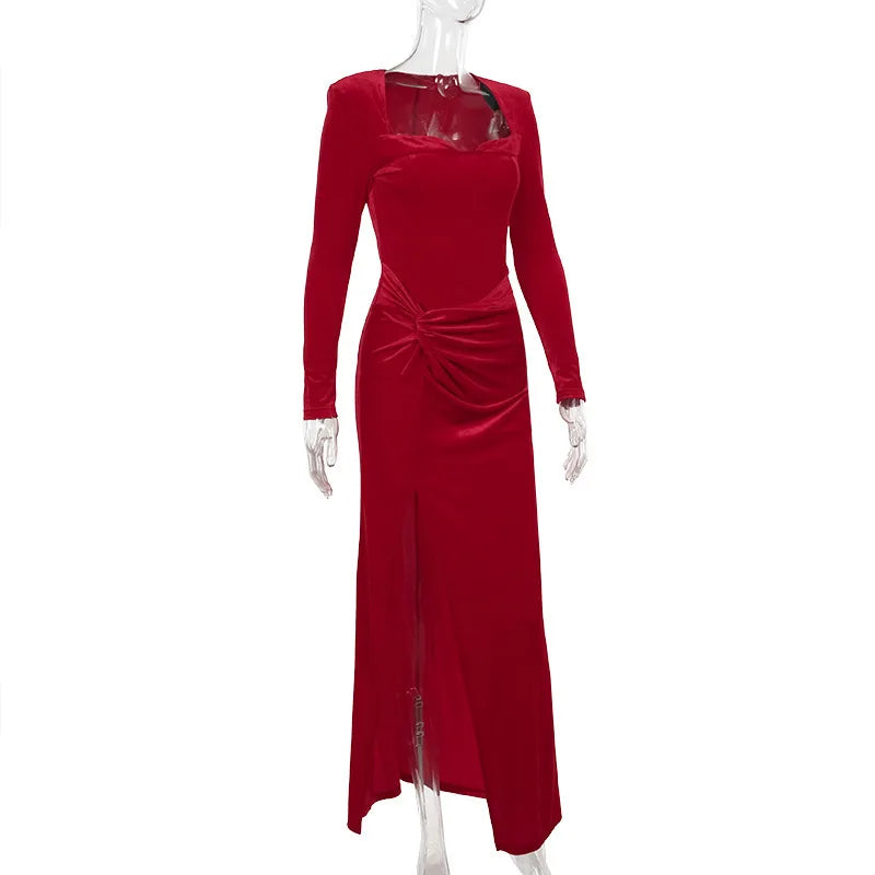 שמלת מקסי קטיפה בעיצוב שסע - פראג