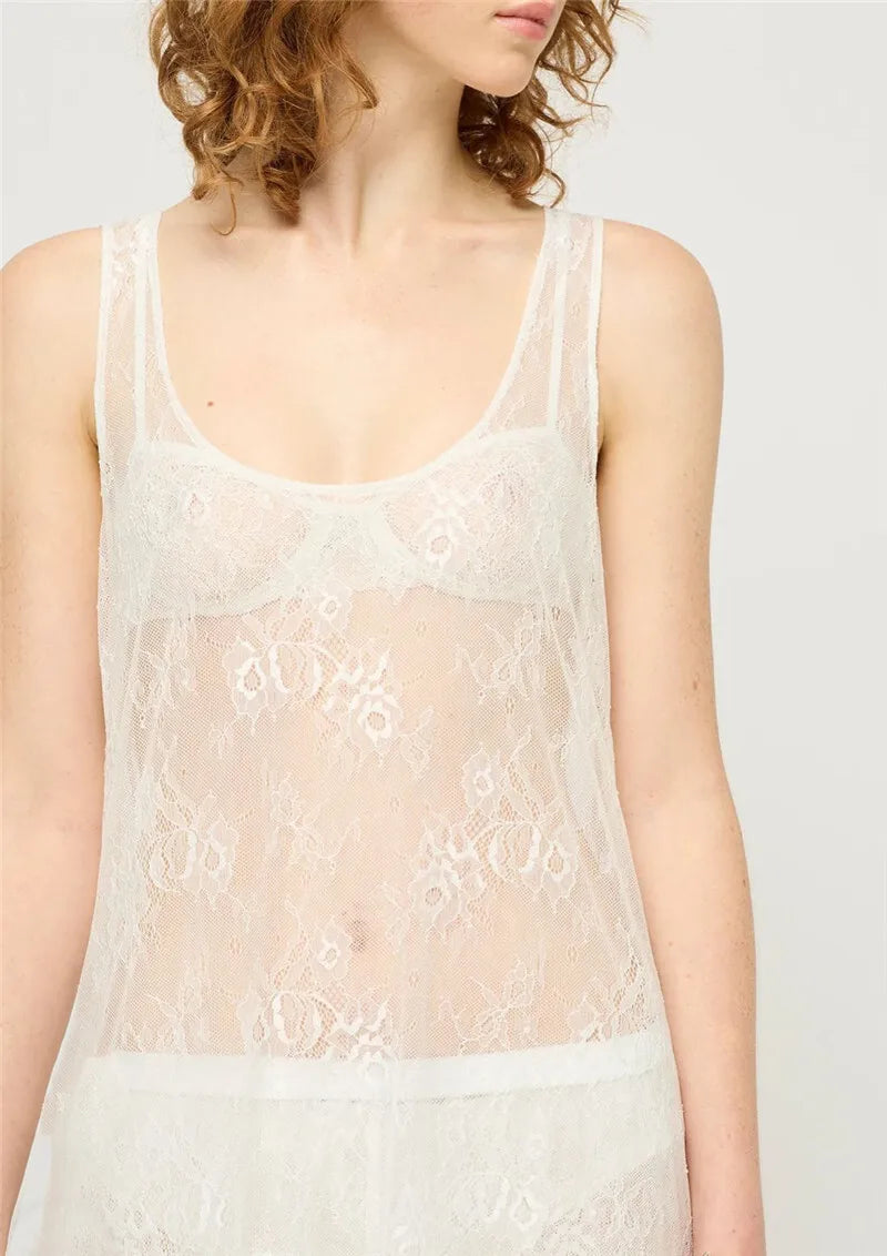 שמלת מקסי חוף תחרה שקופה - Sasha