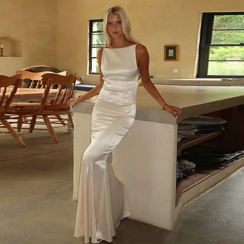 שמלת מקסי סאטן גב פתוח - ריין