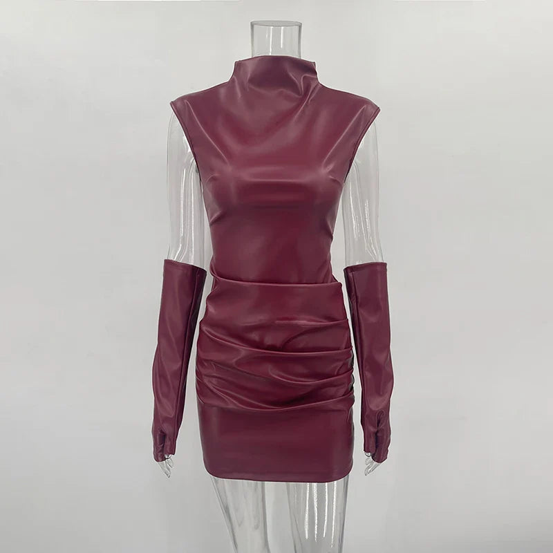 שמלת מיני דמוי עור בעיטור כפפות - Juliet