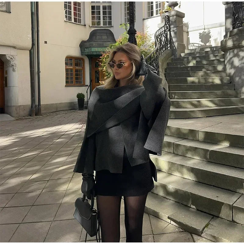 מעיל צמר מחויט בעיטור צעיף תואם - ג'ו