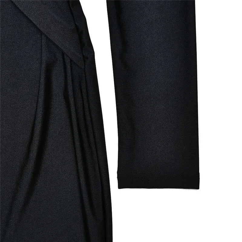 אוברול צמוד ארוך בד מחטב בעיצוב מחשוף V עמוק בעיטור קרוס - לייני