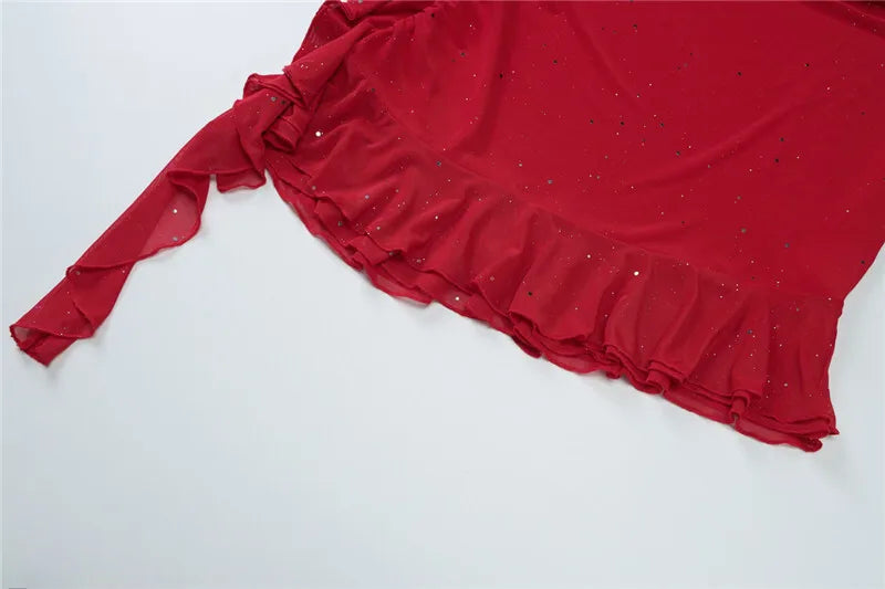 שמלת מיני נצנצים בעיצוב אסימטרי בעיטור מלמלה - קסם