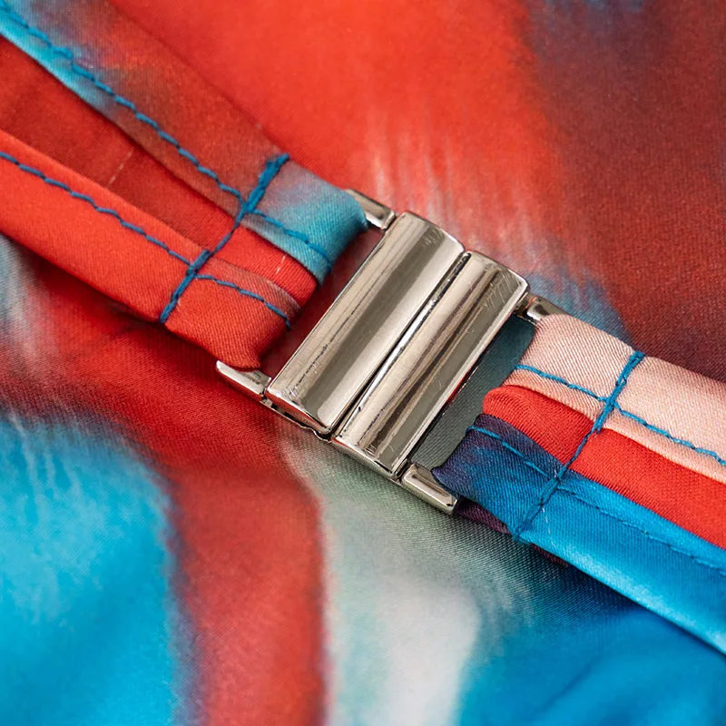 שמלת מקסי סאטן בעיצוב צבעוני - Skylar