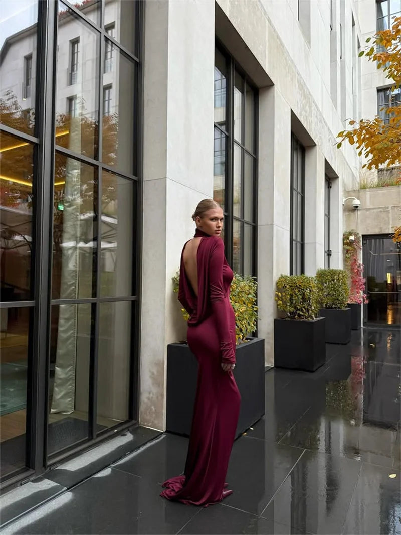 Elegant open back halter maxi dress - LARIAN