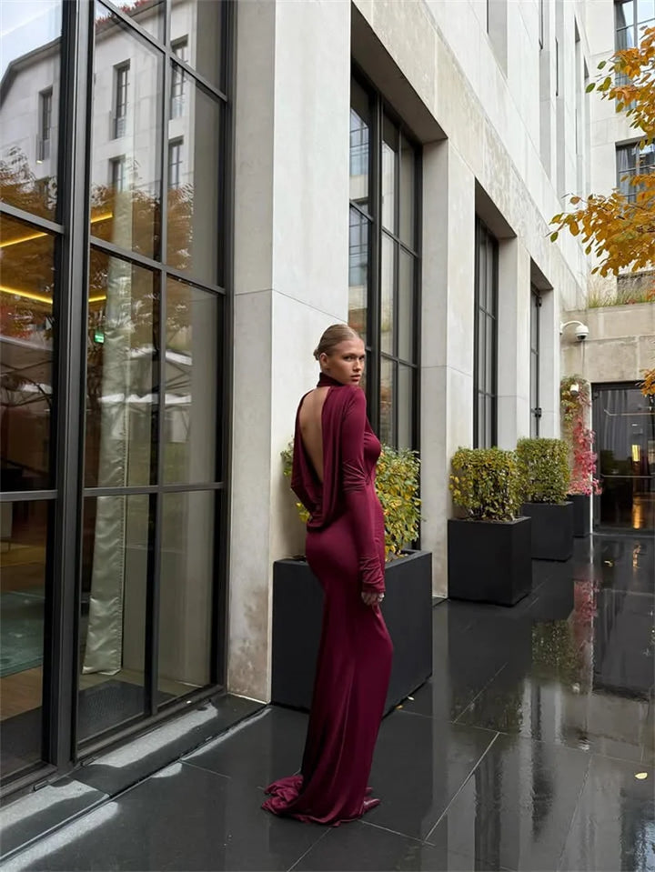 Elegant open back halter maxi dress - LARIAN