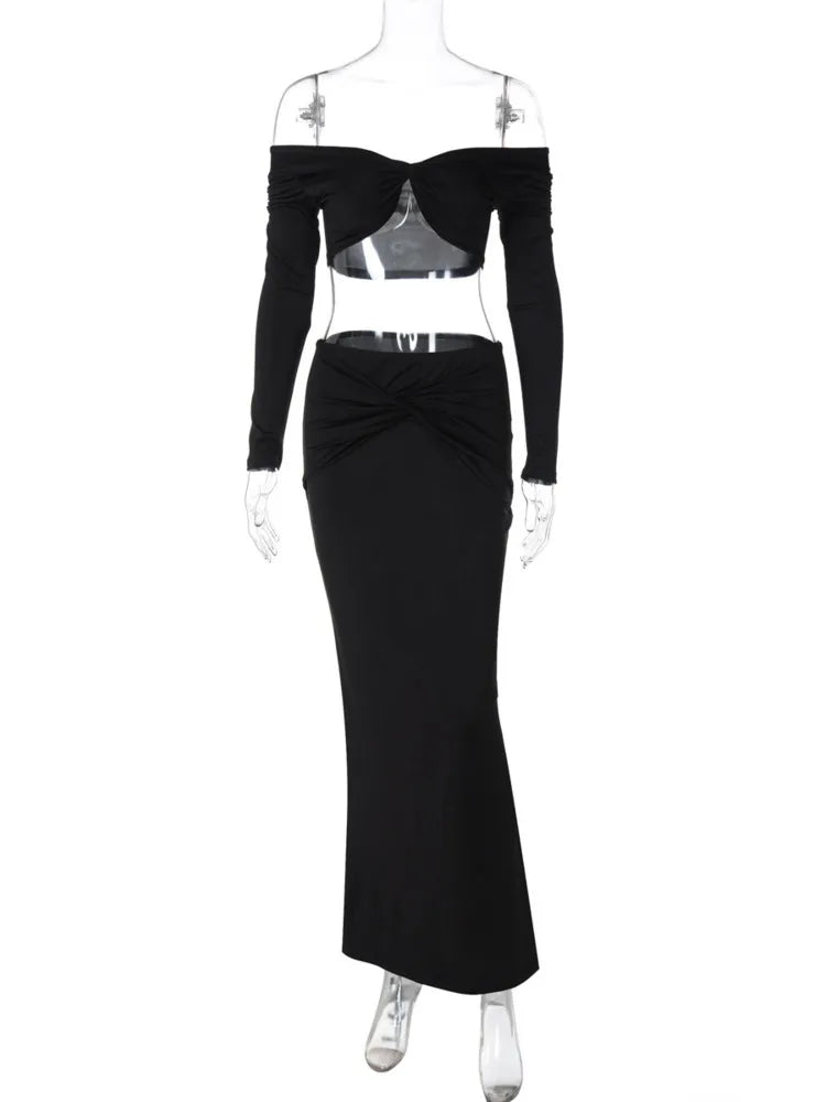 סט שני חלקים בעיצוב כיווצים חצאית מקסי וטופ כתפיים חשופות - Kailani