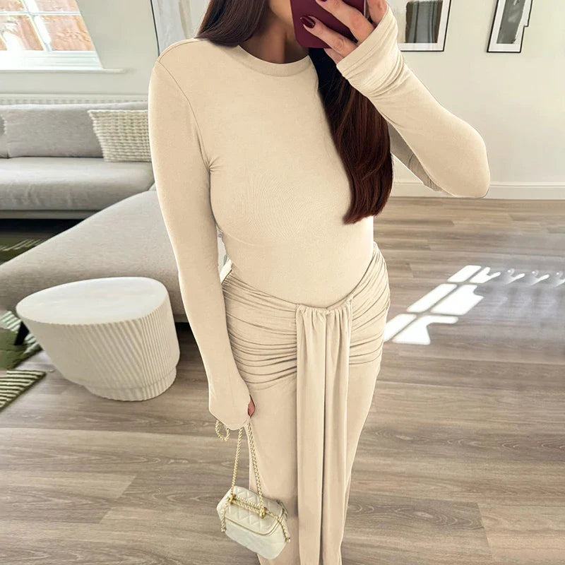 שמלת מקסי צנועה בעיצוב כיווצים - אודיה