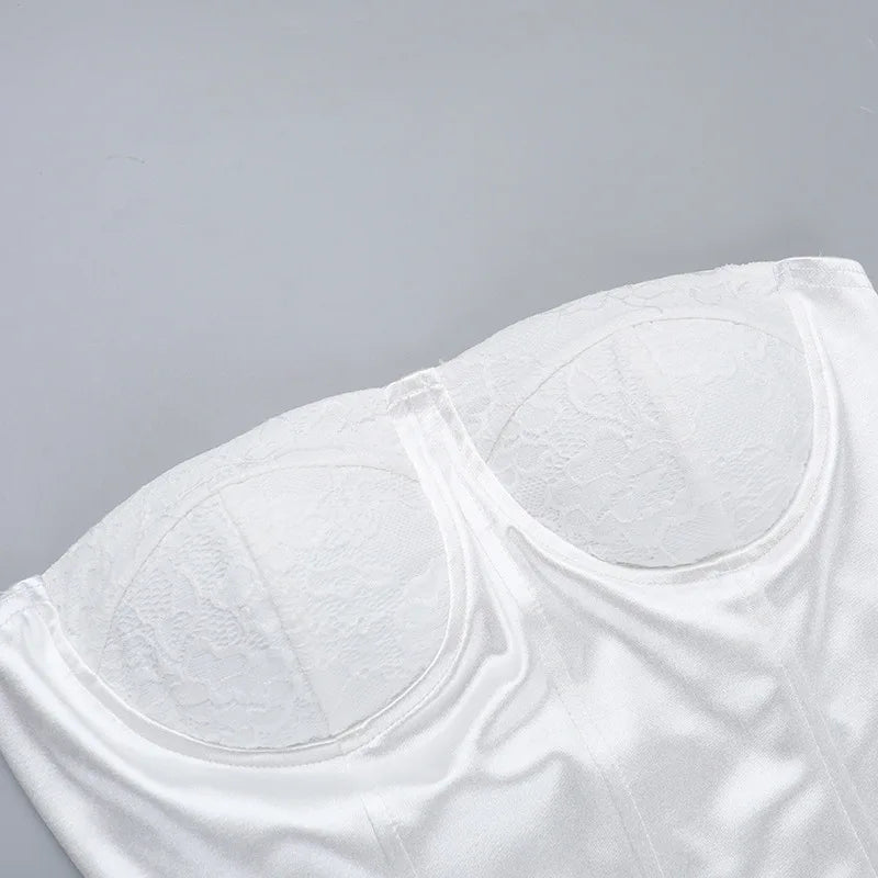 שמלת מיני סטרפלס בעיטור תחרה - מריאן