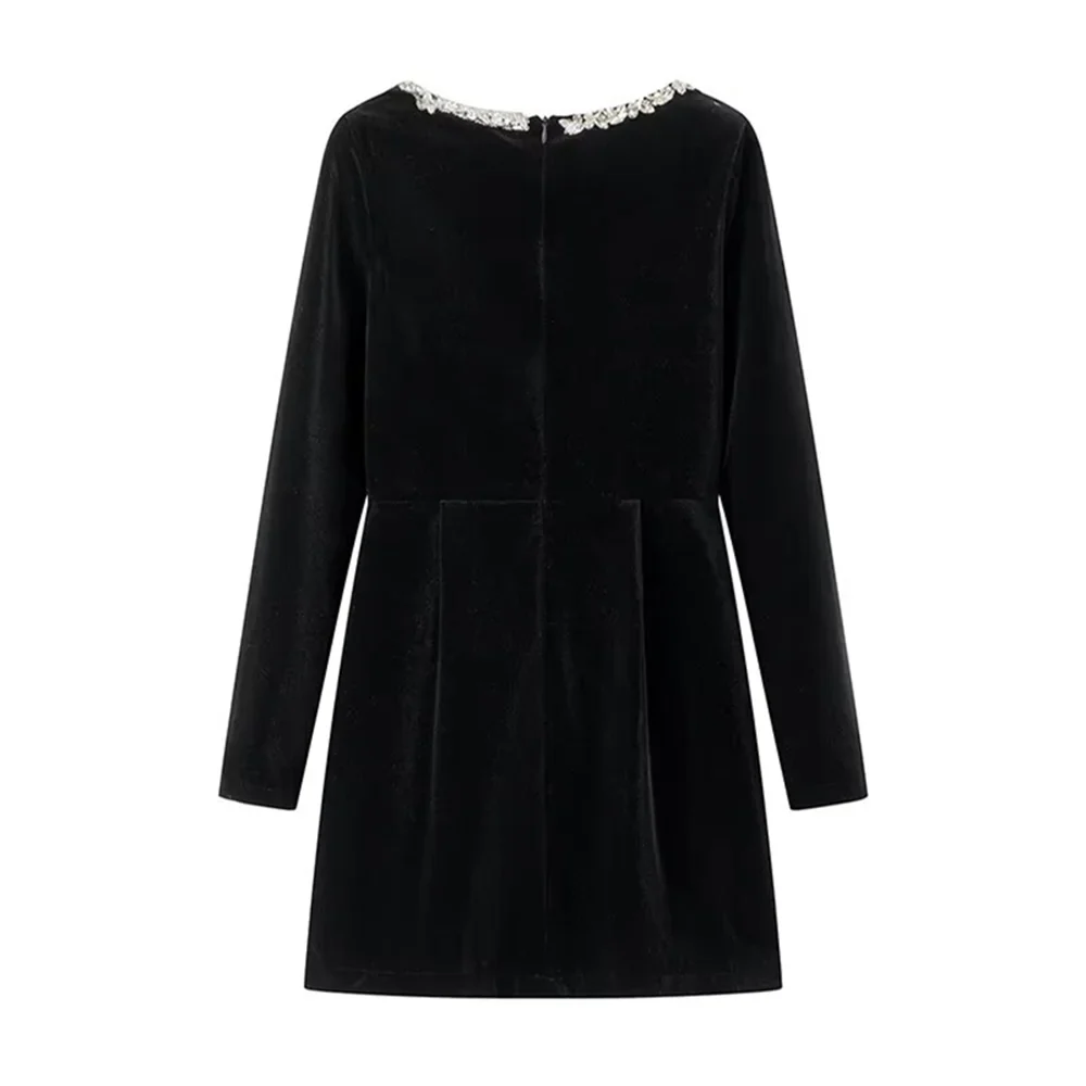 שמלת מיני קטיפה אלגנטית בעיטור יהלומים - אריאה