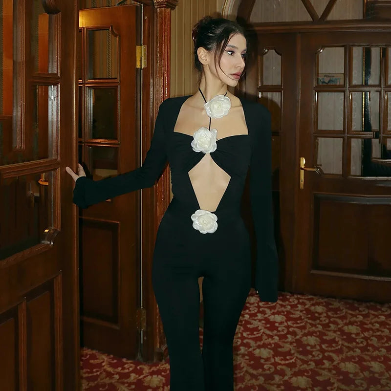 אוברול צמוד מכנסי פדאלפון בעיטור פרחים - נואה