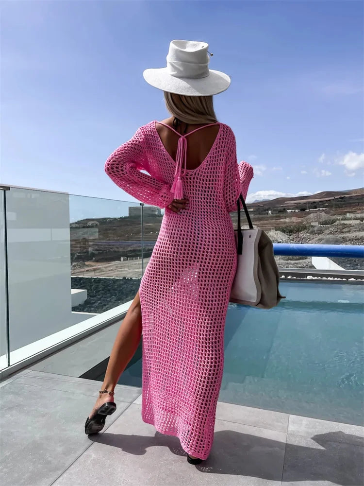 שמלת חוף רשת מקסי בעיצוב שסע - Miranda